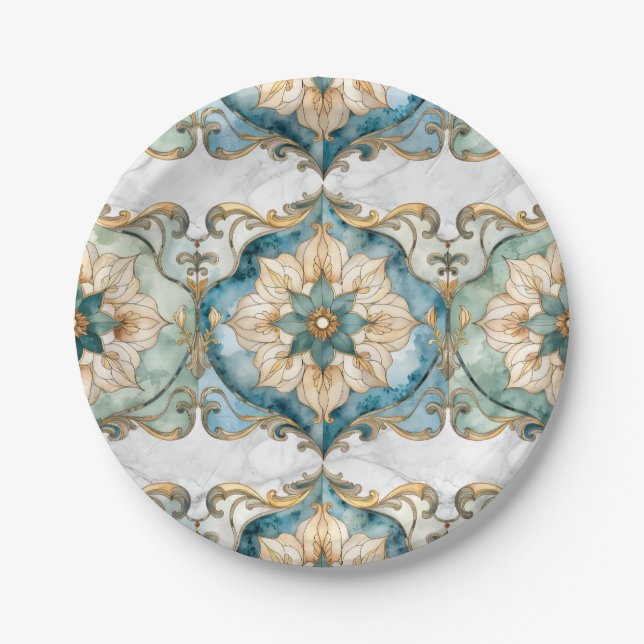 Cerulean Bloom Tapestry Party Papierplatten Pappteller (Vorderseite)