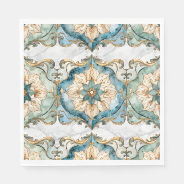Cerulean Bloom Tapestry Party Serviette (Vorderseite)