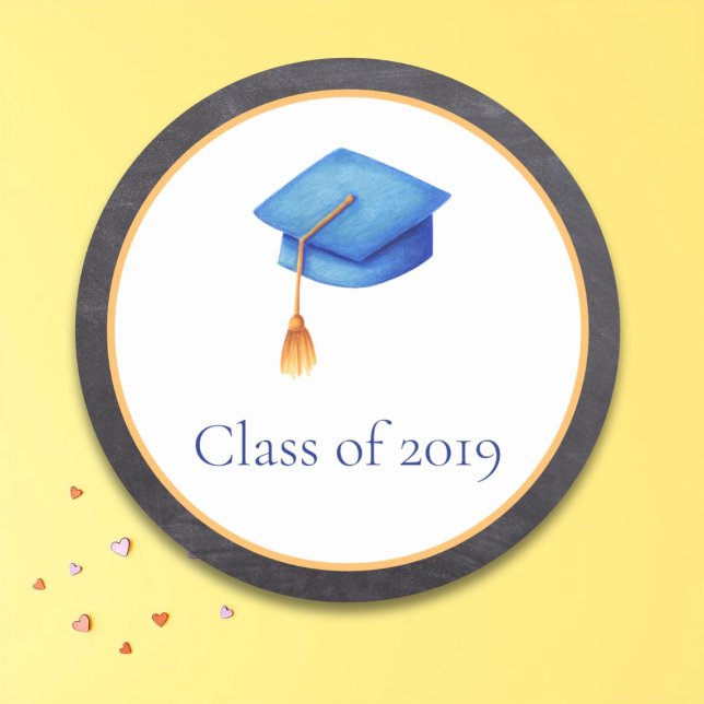 Cerulean Blue Abschluss Hat Class of Runder Aufkleber (Von Creator hochgeladen)