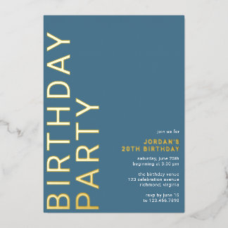 Cerulean Blue Azure | Moderne Typografie Geburtsta Folieneinladung