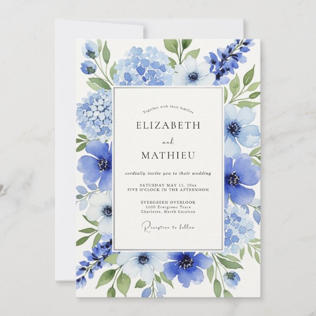 Cerulean Blue Dreamy Spring Wedding Einladung (Vorderseite)