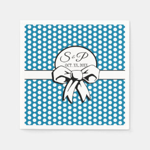 Cerulean Blue Polka Dot White Bow Personalisiert Serviette