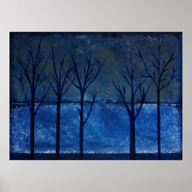 Cerulean - Blue & Silver Abstrakte Landschaft Kuns Poster (Vorne)