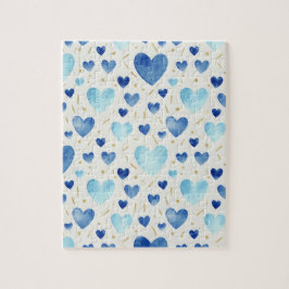 Cerulean Sparkle | Blue & Gold Watercolor Hearts Puzzle
