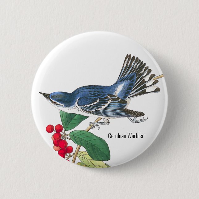 Cerulean Warbler von Audubon, Vogelbeobachter Fash Button (Vorderseite)