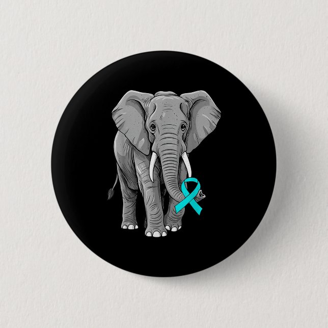 Cervical Cancer Awareness Elephant Ribbon Teal Men Button (Vorderseite)