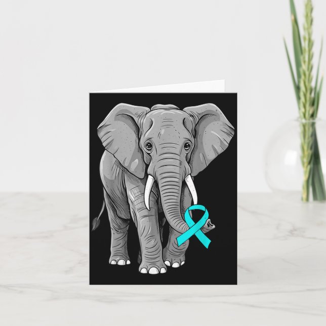 Cervical Cancer Awareness Elephant Ribbon Teal Men Karte (Vorderseite)