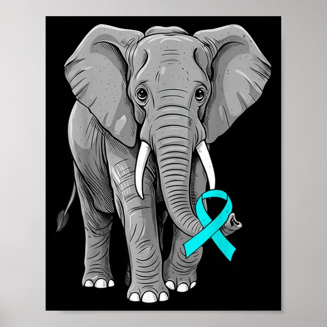 Cervical Cancer Awareness Elephant Ribbon Teal Men Poster (Vorne)