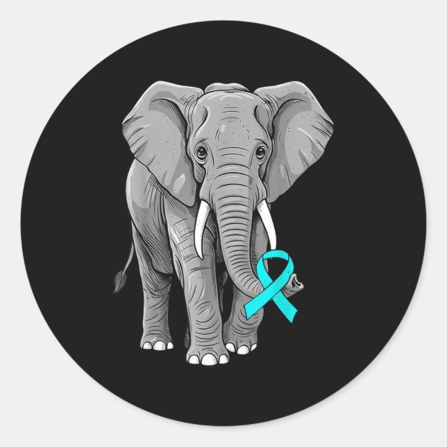 Cervical Cancer Awareness Elephant Ribbon Teal Men Runder Aufkleber (Vorderseite)