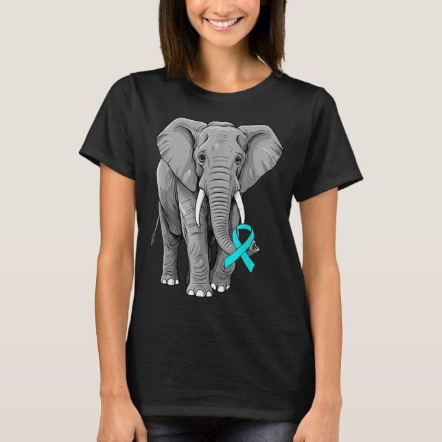Cervical Cancer Awareness Elephant Ribbon Teal Men T-Shirt (Vorderseite)