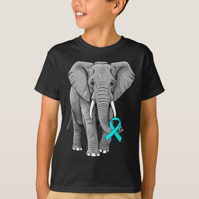 Cervical Cancer Awareness Elephant Ribbon Teal Men T-Shirt (Vorderseite)