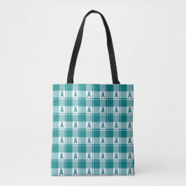 Cervical Cancer Awareness Plaid Tote, Teal Ribbon
