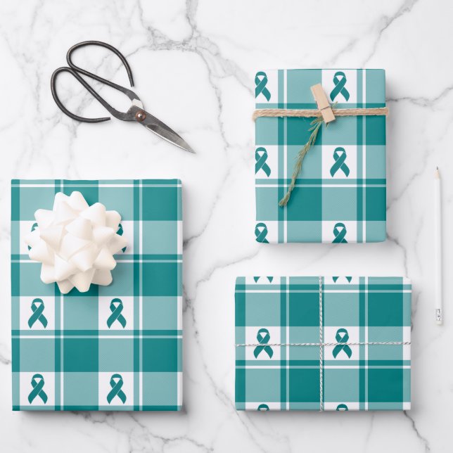Cervical Cancer Awareness Plaid Wrapping Paper  Geschenkpapier Set (Vorderseite)