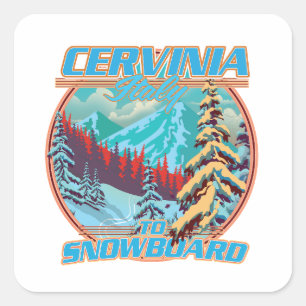 Cervinia italy Snowboarding-Logo Quadratischer Aufkleber