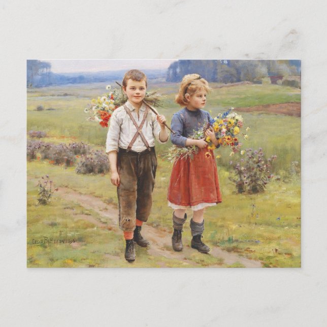 Cesar Pattein, 1895 "Children Returning Zuhause" Postkarte (Vorderseite)
