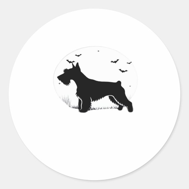 Cesky Terrier Dog � Halloween Moon Silhouette Clas Runder Aufkleber (Vorderseite)