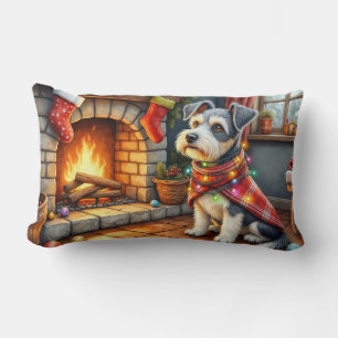 Cesky Terrier Kamin mit Weihnachtslichtern Lendenkissen