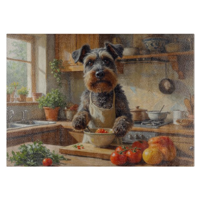 Cesky Terrier Kochen in der Küche Schneidebrett (Vorderseite)
