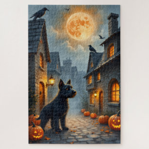 Cesky Terrier mittelalterliche Halloween-Dorf-Kuns Puzzle
