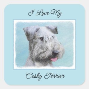 Cesky Terrier Painting - Niedliche Original Dog Ar Quadratischer Aufkleber