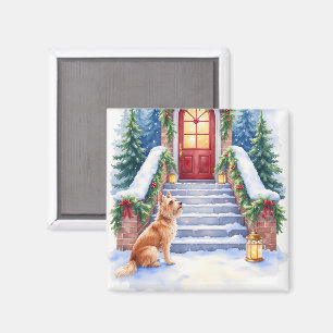 Cesky Terrier Schneetreppe Weihnachtskunst Magnet