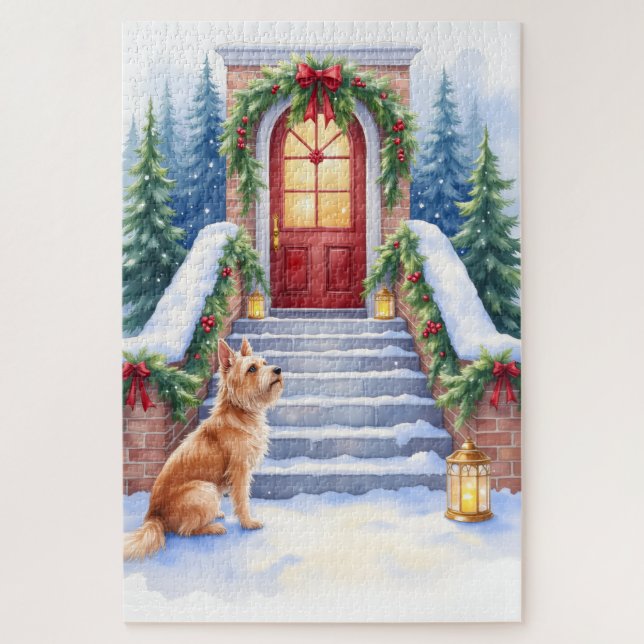 Cesky Terrier Schneetreppe Weihnachtskunst Puzzle (Vertikal)