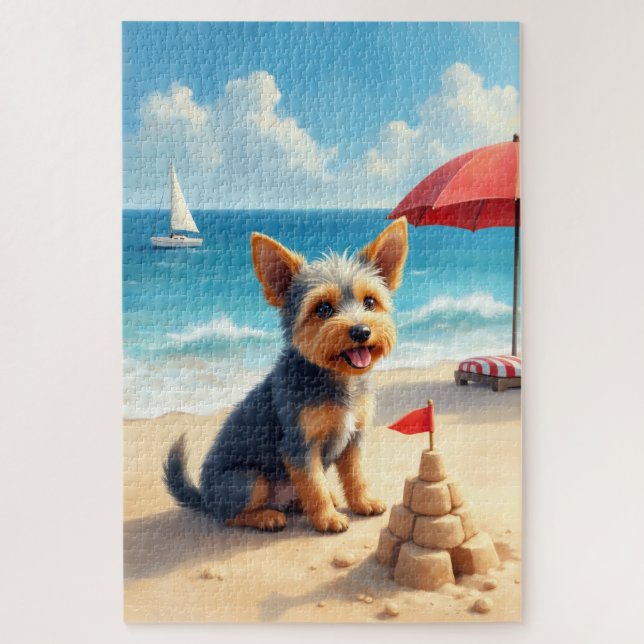 Cesky Terrier Strandburgszene Puzzle (Vertikal)