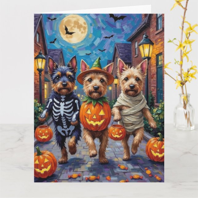 Cesky Terrier Trick-oder-Treating Halloween-Kostüm Karte (Gelbe Blume)
