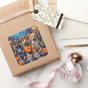 Cesky Terrier Trick-oder-Treating Halloween-Kostüm Quadratischer Aufkleber