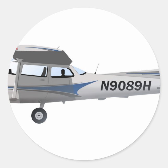 Cessna 172 Skyhawk Blue Runder Aufkleber (Vorderseite)