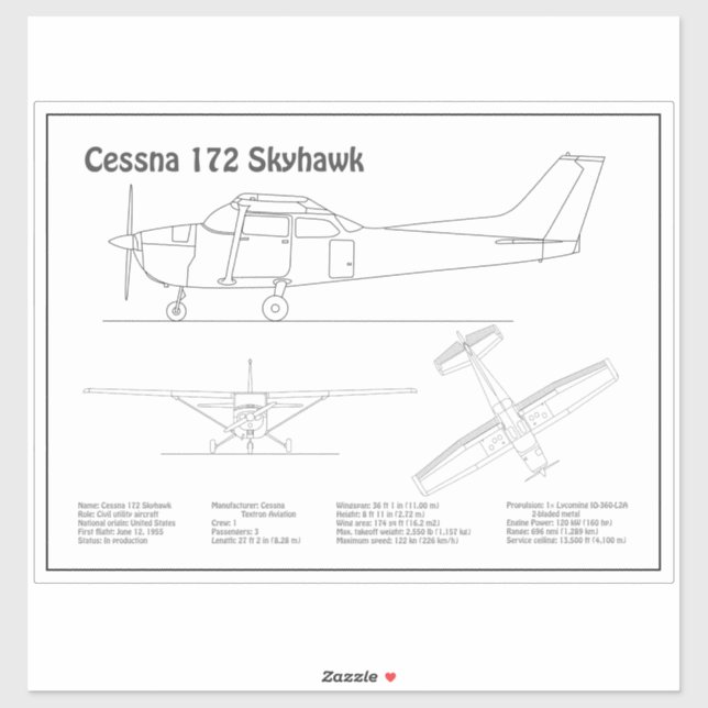 Cessna 172 Skyhawk - Flugzeugkonzepte BD Aufkleber (Blatt)