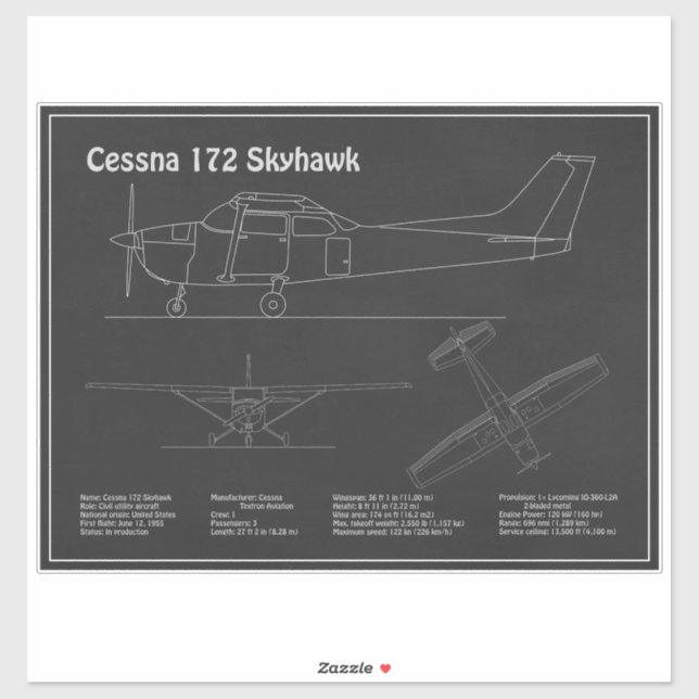 Cessna 172 Skyhawk - Flugzeugkonzepte PD Aufkleber (Blatt)