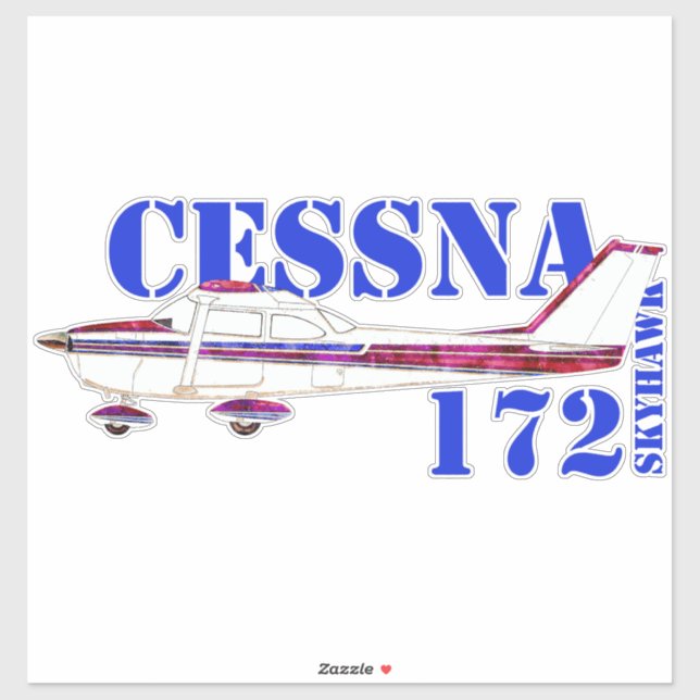 Cessna 172 Skyhawk Illustration Fett Text Design Aufkleber (Blatt)