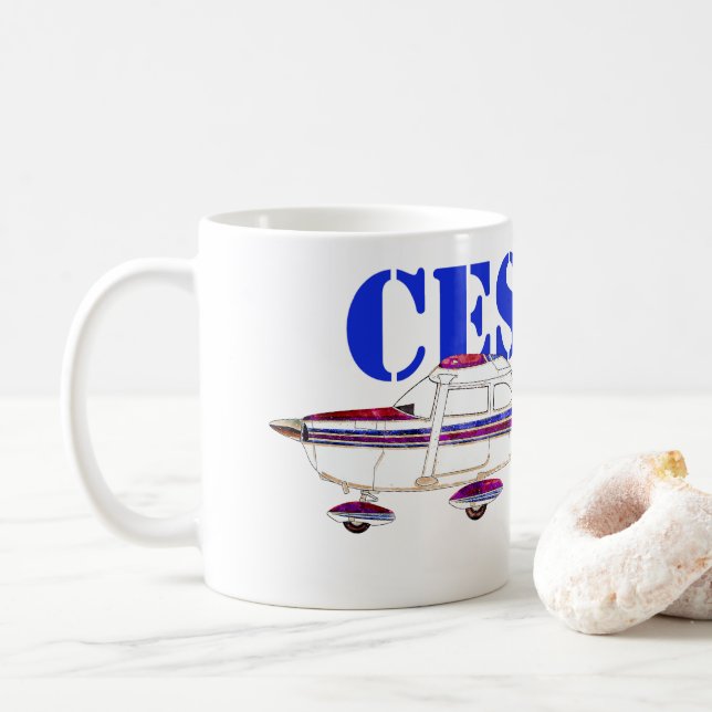 Cessna 172 Skyhawk Illustration Fett Text Design Kaffeetasse (Mit Donut)