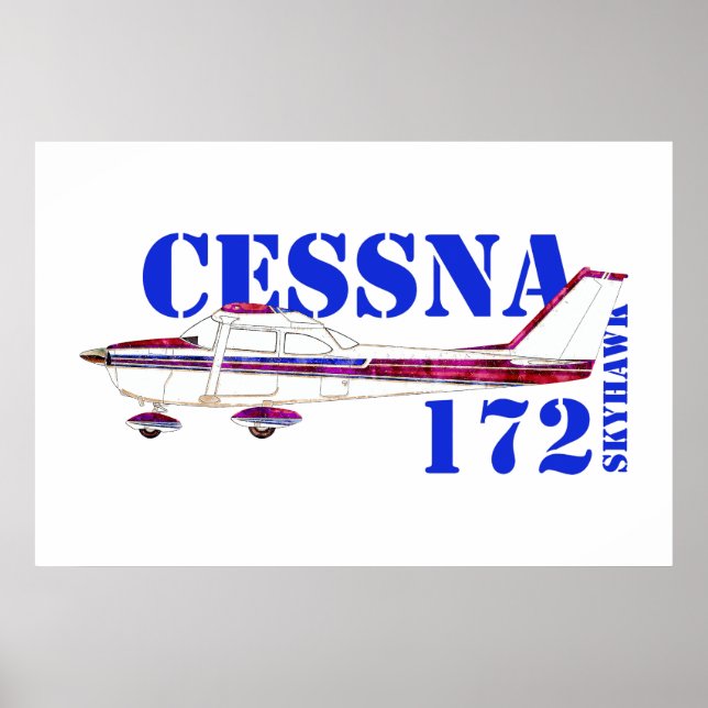 Cessna 172 Skyhawk Illustration Fett Text Design Poster (Vorne)