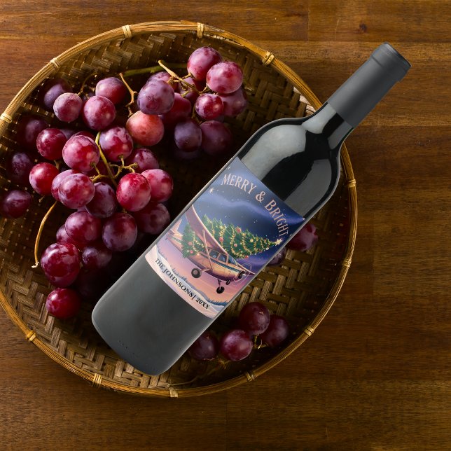 Cessna Airplane carries Christmas Tree Photo Funny Weinetikett (Von Creator hochgeladen)