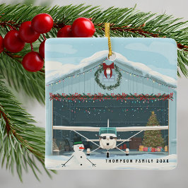 Cessna Airplane Christmas Tree in Hangar Vintage Keramikornament