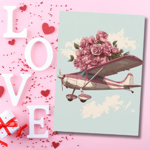 Cessna-Flugzeug trägt Blumenstrauß Foto Lustig Feiertagskarte