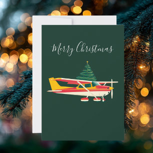Cessna Flugzeug trägt Weihnachtsbaum Foto Lustig Feiertagskarte