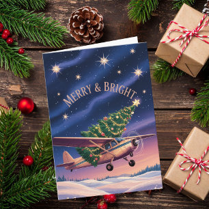 Cessna-Flugzeug trägt Weihnachtsbaum-Foto Lustig Karte