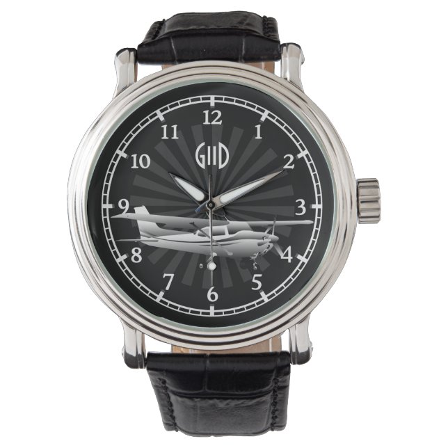 Cessna Silhouette Sunburst Monogramm Armbanduhr (Vorderseite)