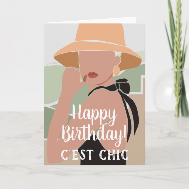 C'est Chic French Woman Happy Birthday Karte (Vorderseite)