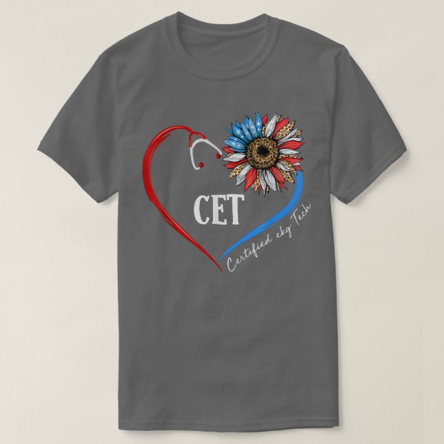 CET Certified Ekg Tech USA Sunflower Stethoscope H T-Shirt (Design vorne)