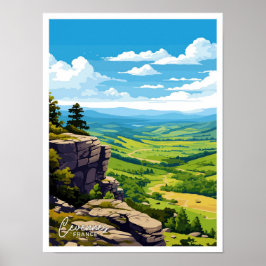 Cevennes Nationalpark Vintage Illustration Poster