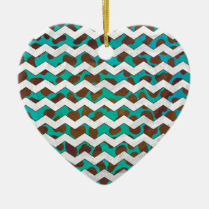Cevron Dalmatiner Brown und Aquamarin Keramik Ornament