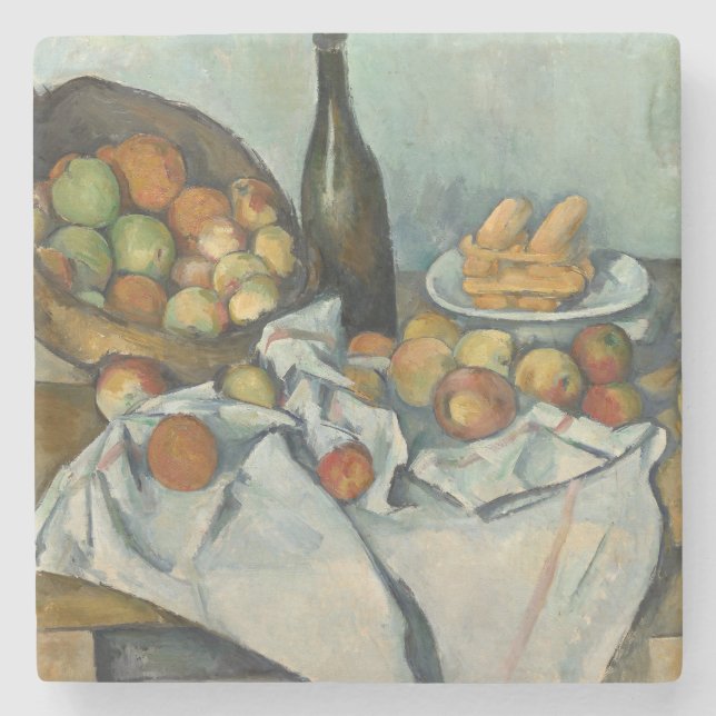 Cezanne Basket Apples Impressionismus Art Steinuntersetzer (Vorderseite)