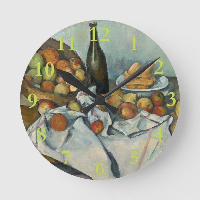 Cezanne Basket von Äpfeln Impressionistische Maler Runde Wanduhr (Vorderseite)