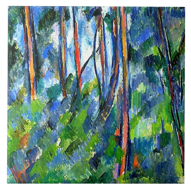 Cezanne - Berühmtes Gemälde im Wald Fliese (Vorderseite)