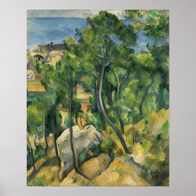 Cézanne - Blick aufs Meer im L'Estaque Poster (Vorne)