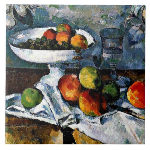 Cezanne - Compotier, Glas, Äpfel Fliese